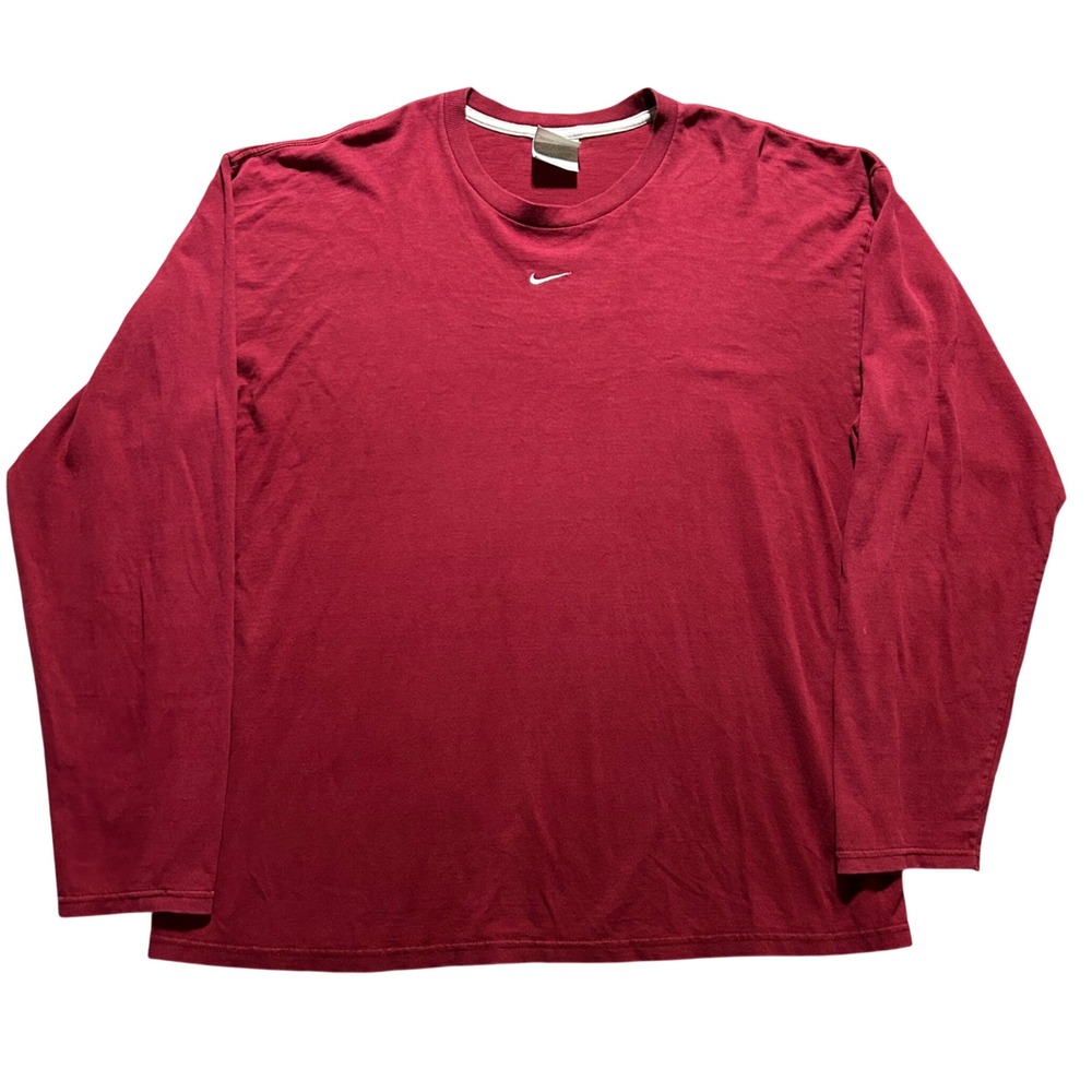 VTG Y2K Nike Long Sleeve Shirt Mens XL Maroon Center Swoosh Cotton Athletic Tee